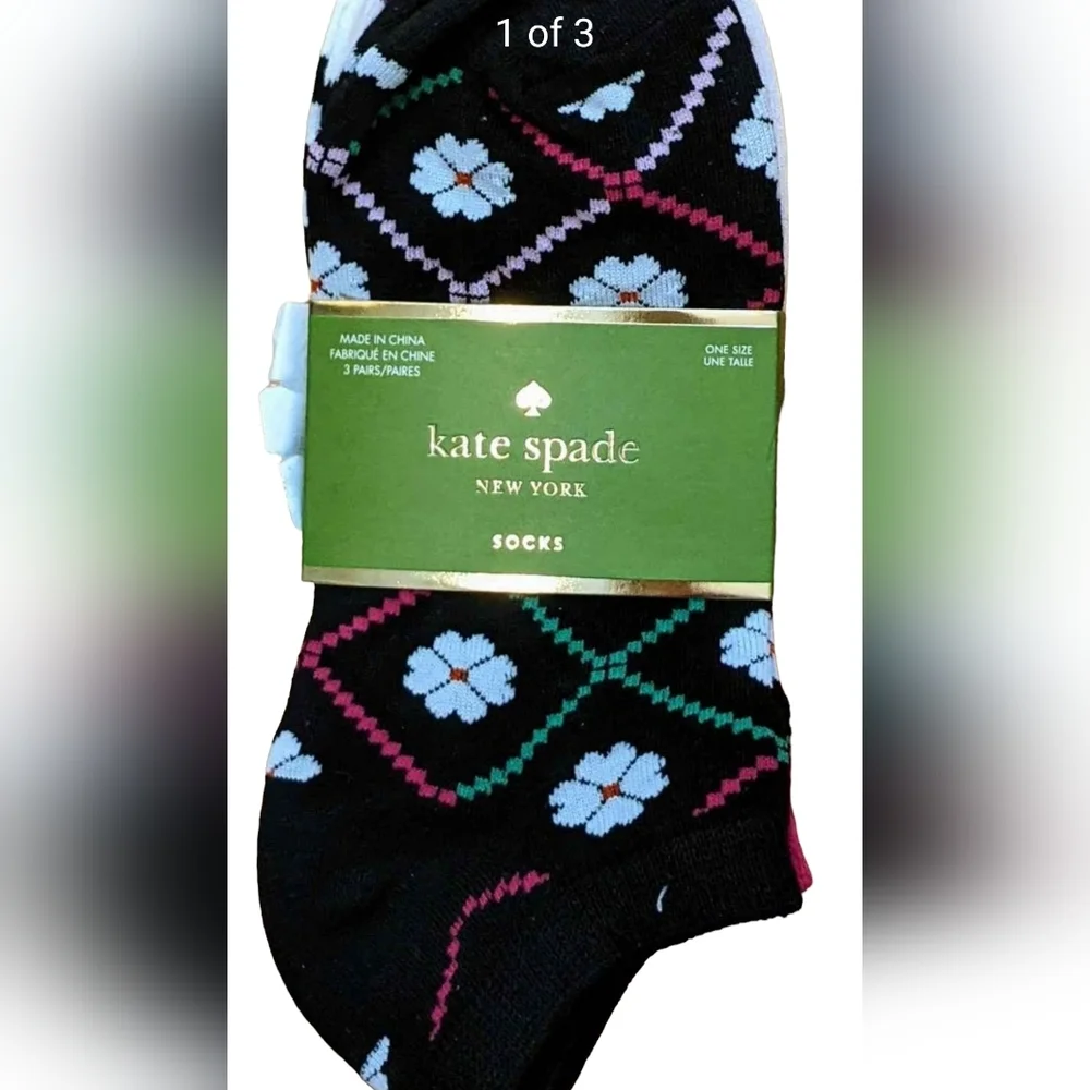 Kate Spade New York no show‎ socks, 3 pairs, assorted flowers and stripes new